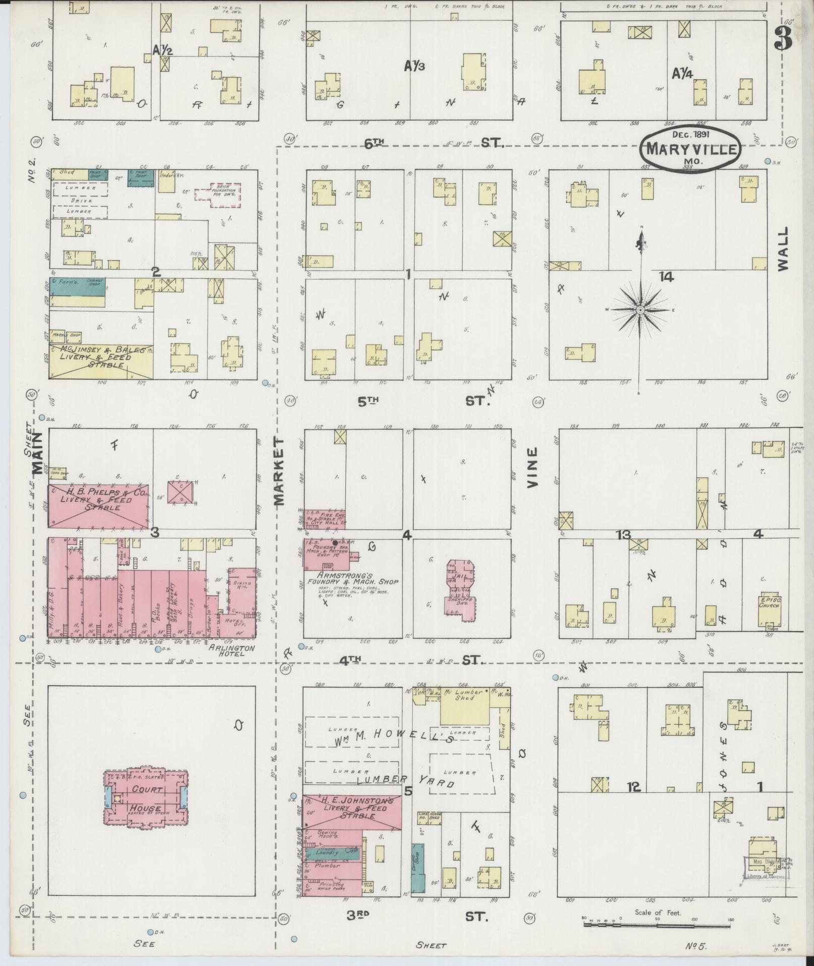 Sanborn Fire Insurance Map from Maryville, Nodaway County, Missouri (1891), Sheet #0003 - Complete Map Set gallery image, historic Sanborn map, vintage wall art, Missouri Missouri