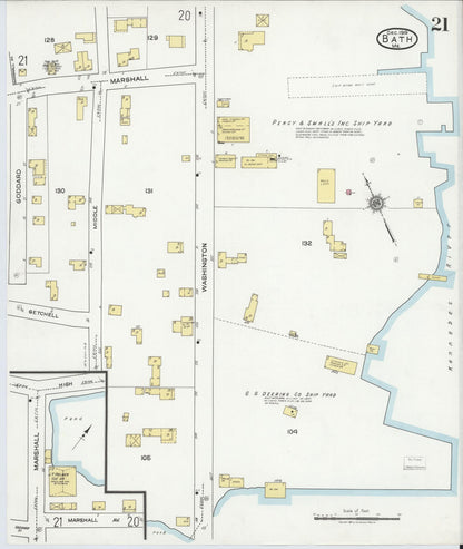 Sanborn Fire Insurance Map from Bath, Sagadahoc County, Maine (1919), Sheet #0021 - Complete Map Set gallery image, historic Sanborn map, vintage wall art, Maine Maine