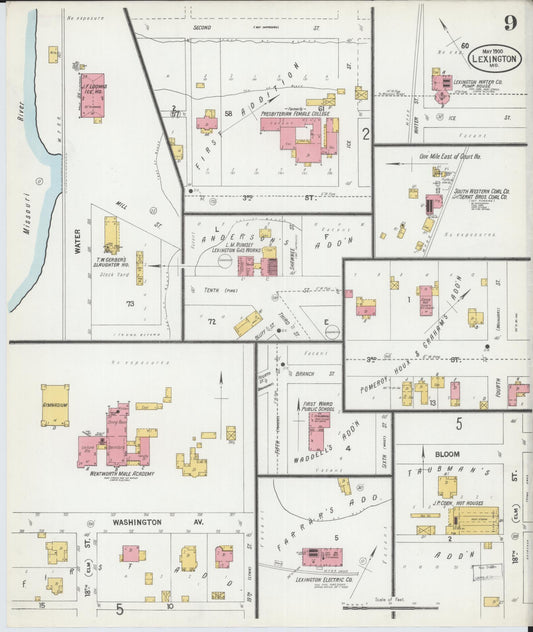 Sanborn Fire Insurance Map from Lexington, Lafayette County, Missouri (1900), Sheet #0009 - Historic Sanborn Fire Insurance Map Print, vintage old map wall art, antique decor, genealogy gift, Missouri Missouri map