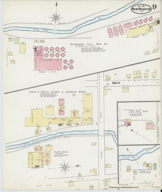 Sanborn Fire Insurance Map from New Brighton, Beaver County, Pennsylvania (1891), Sheet #0009 - Historic Sanborn Fire Insurance Map Print, vintage old map wall art, antique decor, genealogy gift, Pennsylvania Pennsylvania map