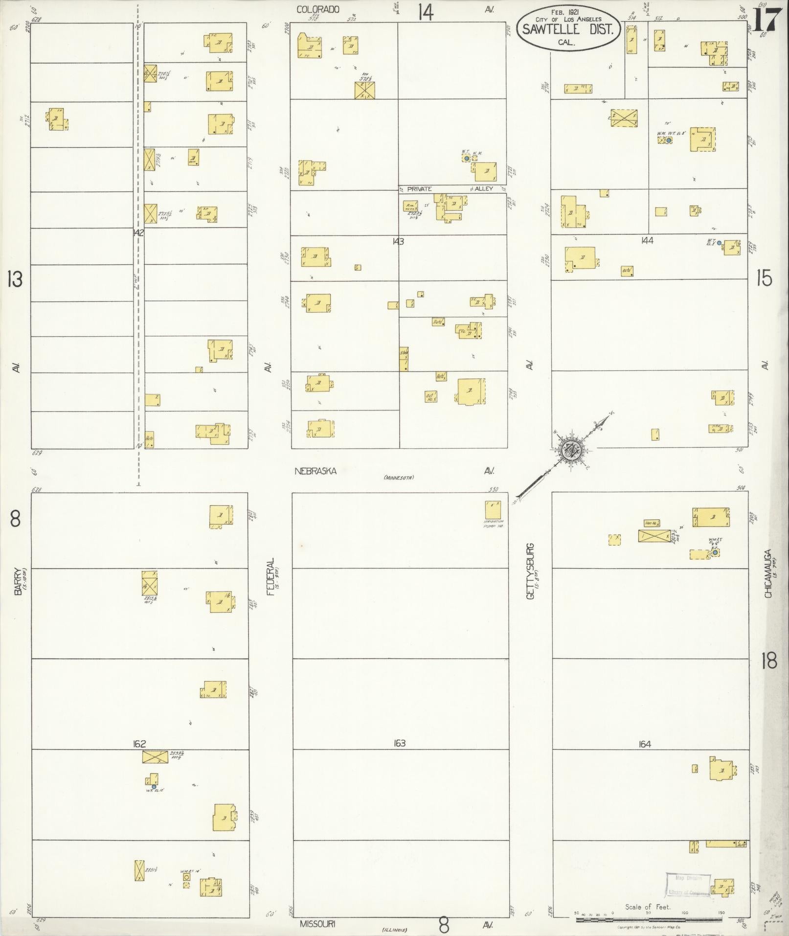 Sanborn Fire Insurance Map from Sawtelle, Los Angeles County, California (1921), Sheet #0017 - Complete Map Set gallery image, historic Sanborn map, vintage wall art, California California