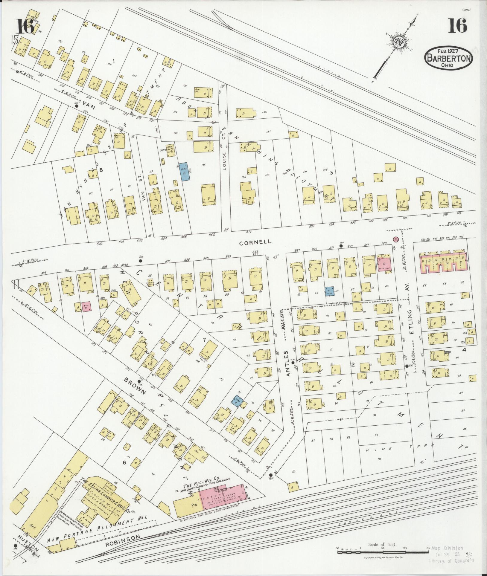Sanborn Fire Insurance Map from Barberton, Summit County, Ohio (1927), Sheet #0016 - Complete Map Set gallery image, historic Sanborn map, vintage wall art, Ohio Ohio