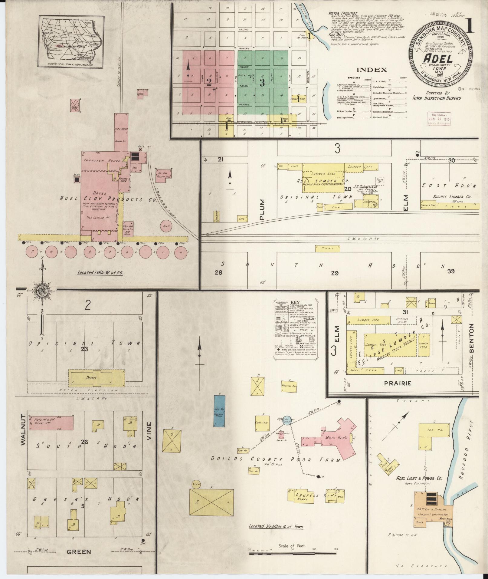 Sanborn Fire Insurance Map from Adel, Dallas County, Iowa (1915), Sheet #0001 - Historic Sanborn Fire Insurance Map Print