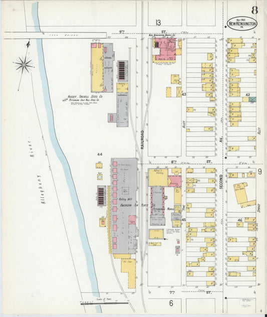 Sanborn Fire Insurance Map from New Kensington, Westmoreland County, Pennsylvania (1900), Sheet #0008 - Historic Sanborn Fire Insurance Map Print, vintage old map wall art, antique decor, genealogy gift, Pennsylvania Pennsylvania map