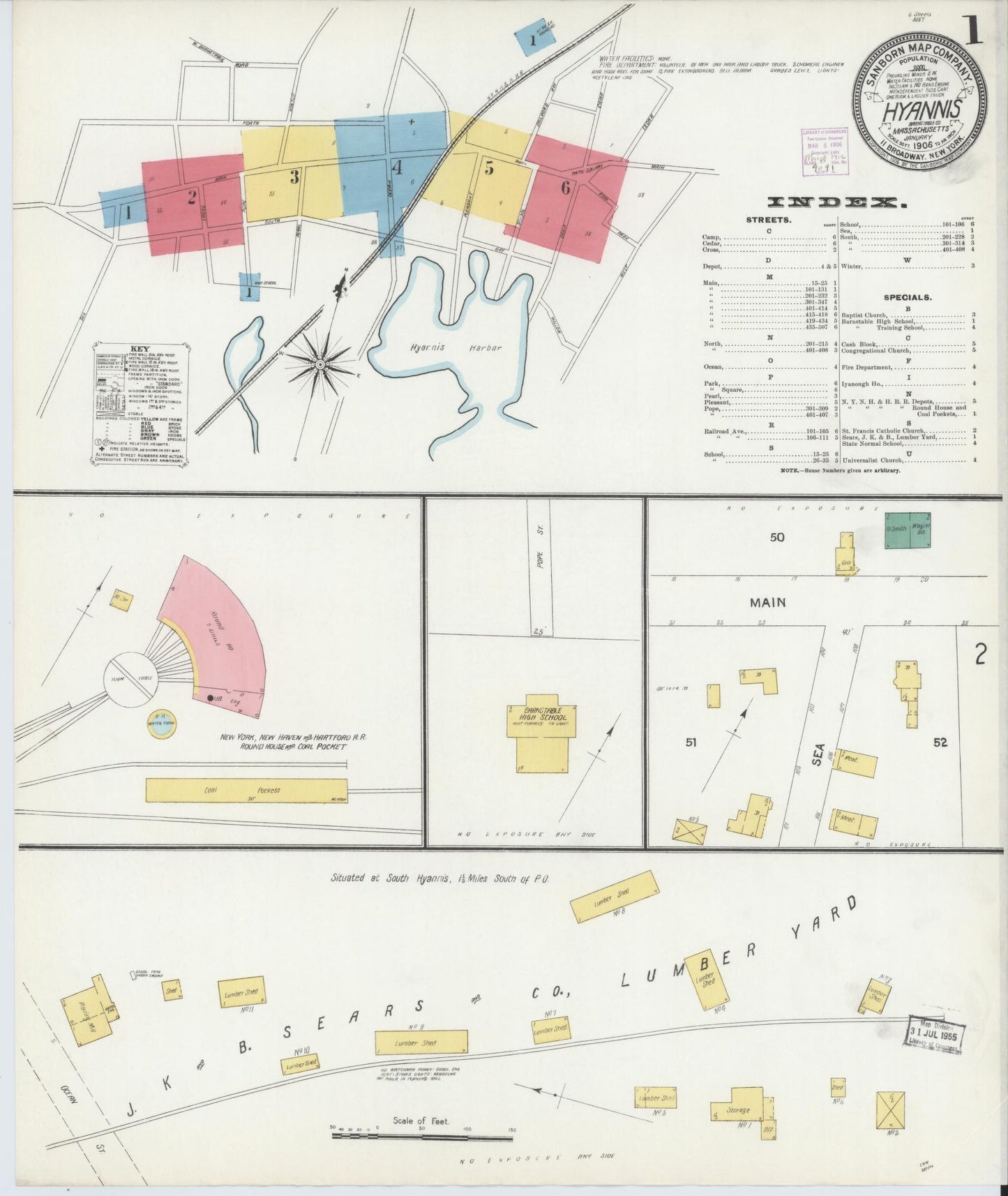 Sanborn Fire Insurance Map from Hyannis, Barnstable County, Massachusetts (1906), Sheet #0001 - Complete Map Set gallery image, historic Sanborn map, vintage wall art, Massachusetts Massachusetts