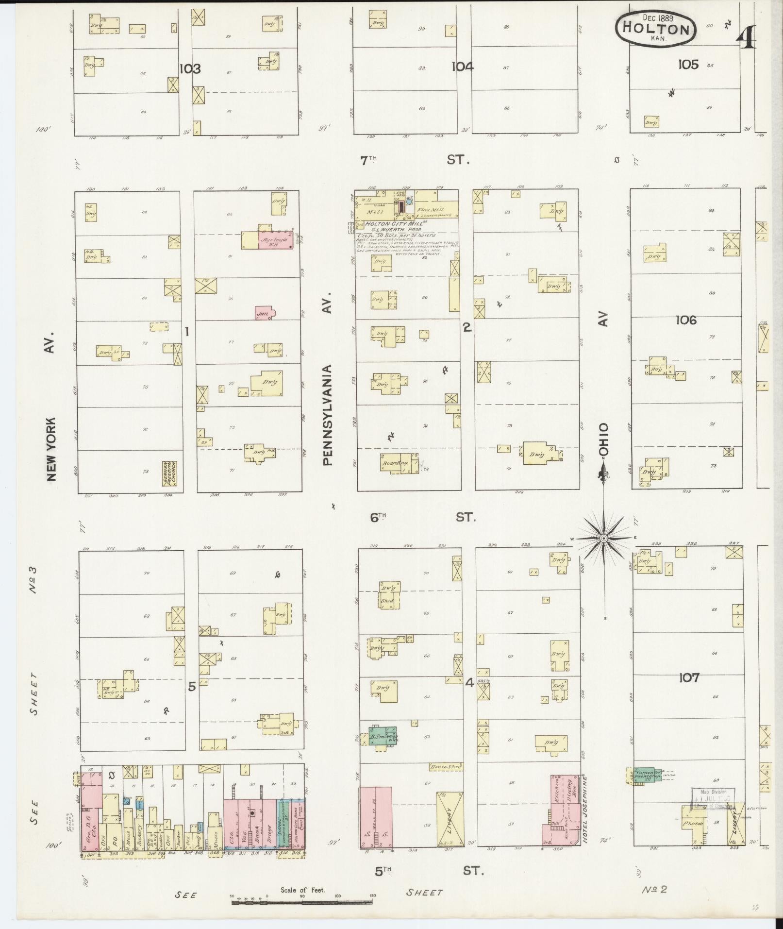 Sanborn Fire Insurance Map from Holton, Jackson County, Kansas (1889), Sheet #0004 - Complete Map Set gallery image, historic Sanborn map, vintage wall art, Kansas Kansas