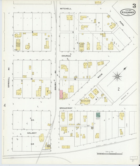 Sanborn Fire Insurance Map from Kissimmee, Osceola County, Florida (1909), Sheet #0003 - Historic Sanborn Fire Insurance Map Print, vintage old map wall art, antique decor, genealogy gift, Florida Florida map