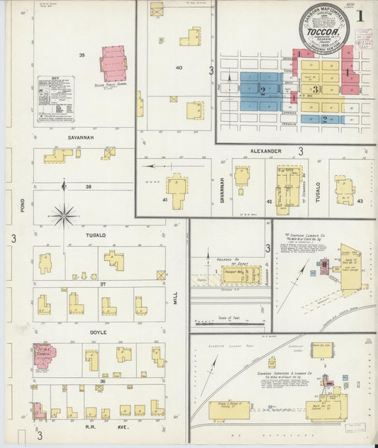 Sanborn Fire Insurance Map from Toccoa, Stephens County, Georgia (1903), Sheet #0001 - Complete Map Set gallery image, historic Sanborn map, vintage wall art, Georgia Georgia