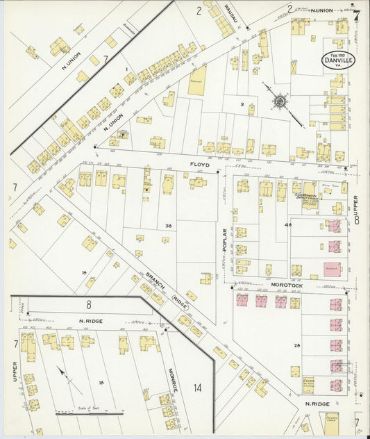 Sanborn Fire Insurance Map from Danville, Independent Cities, Virginia (1910), Sheet #0007 - Historic Sanborn Fire Insurance Map Print, vintage old map wall art, antique decor, genealogy gift, Virginia Virginia map