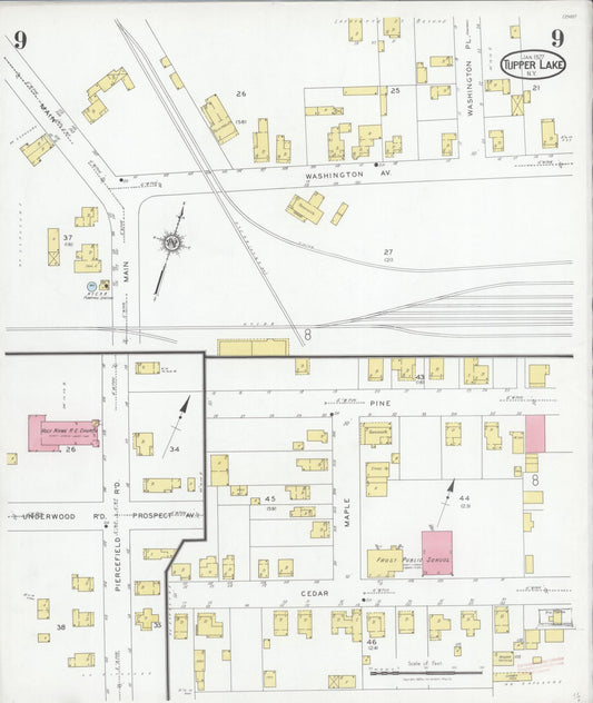 Sanborn Fire Insurance Map from Tupper Lake, Franklin County, New York (1927), Sheet #0009 - Historic Sanborn Fire Insurance Map Print, vintage old map wall art, antique decor, genealogy gift, New York New York map
