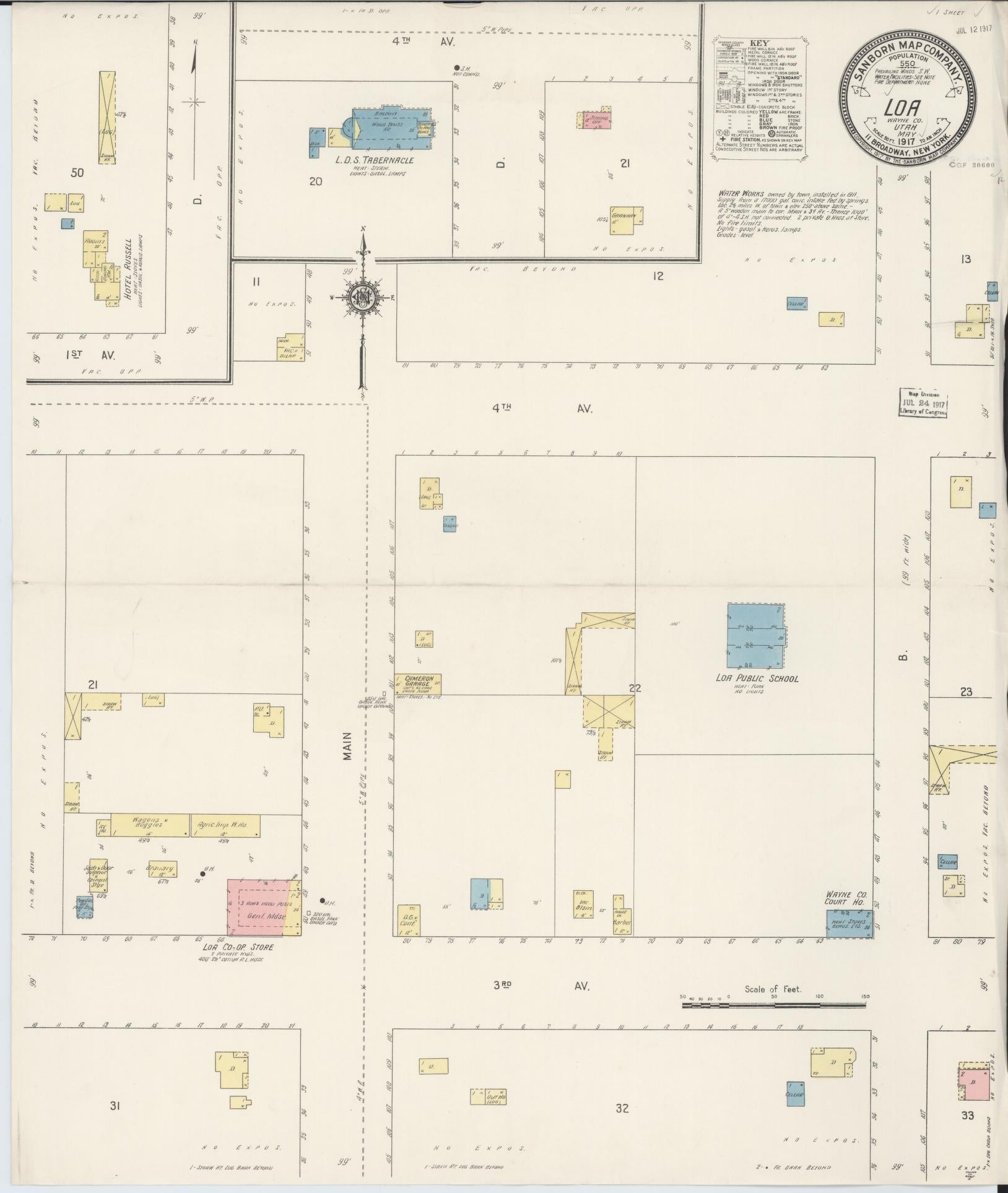 Sanborn Fire Insurance Map from Loa, Wayne County, Utah (1917), Sheet #0001 - Historic Sanborn Fire Insurance Map Print, vintage old map wall art, antique decor, genealogy gift, Utah Utah map