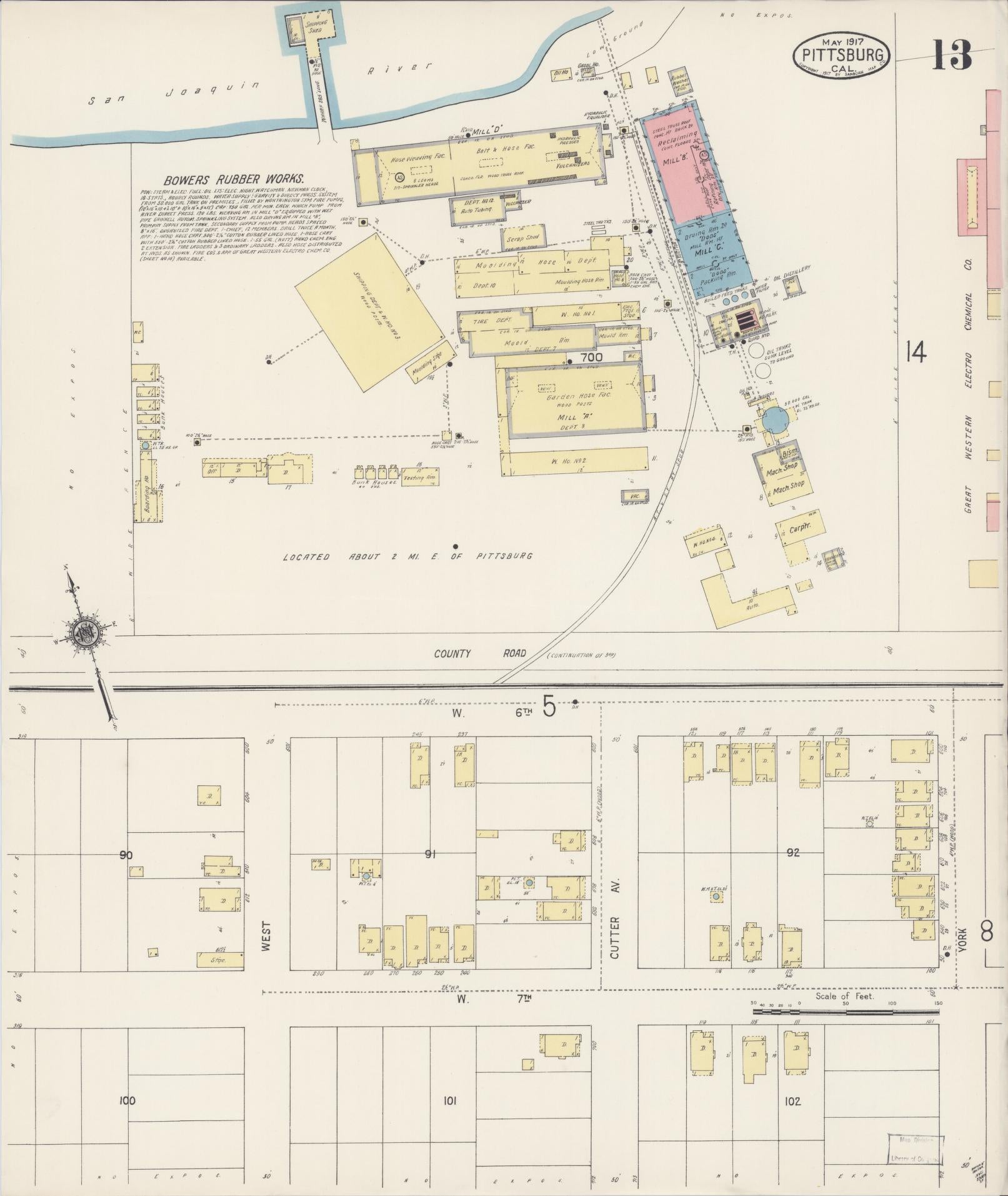 Sanborn Fire Insurance Map from Pittsburg, Contra Costa County, California (1917), Sheet #0013 - Complete Map Set gallery image, historic Sanborn map, vintage wall art, California California