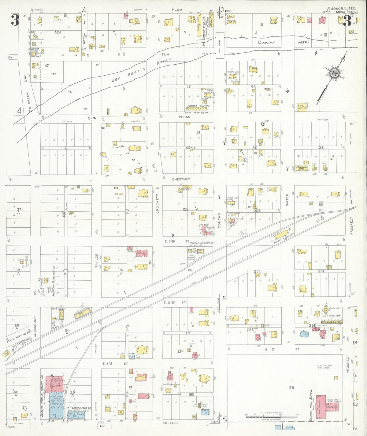 Sanborn Fire Insurance Map from Sonora, Sutton County, Texas (1937), Sheet #0003 - Complete Map Set gallery image, historic Sanborn map, vintage wall art, Texas Texas