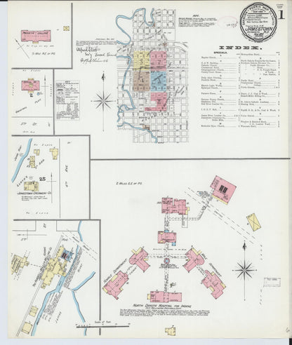 Sanborn Fire Insurance Map from Jamestown, Stutsman County, North Dakota (1891), Sheet #0001 - Complete Map Set gallery image, historic Sanborn map, vintage wall art, North Dakota North Dakota