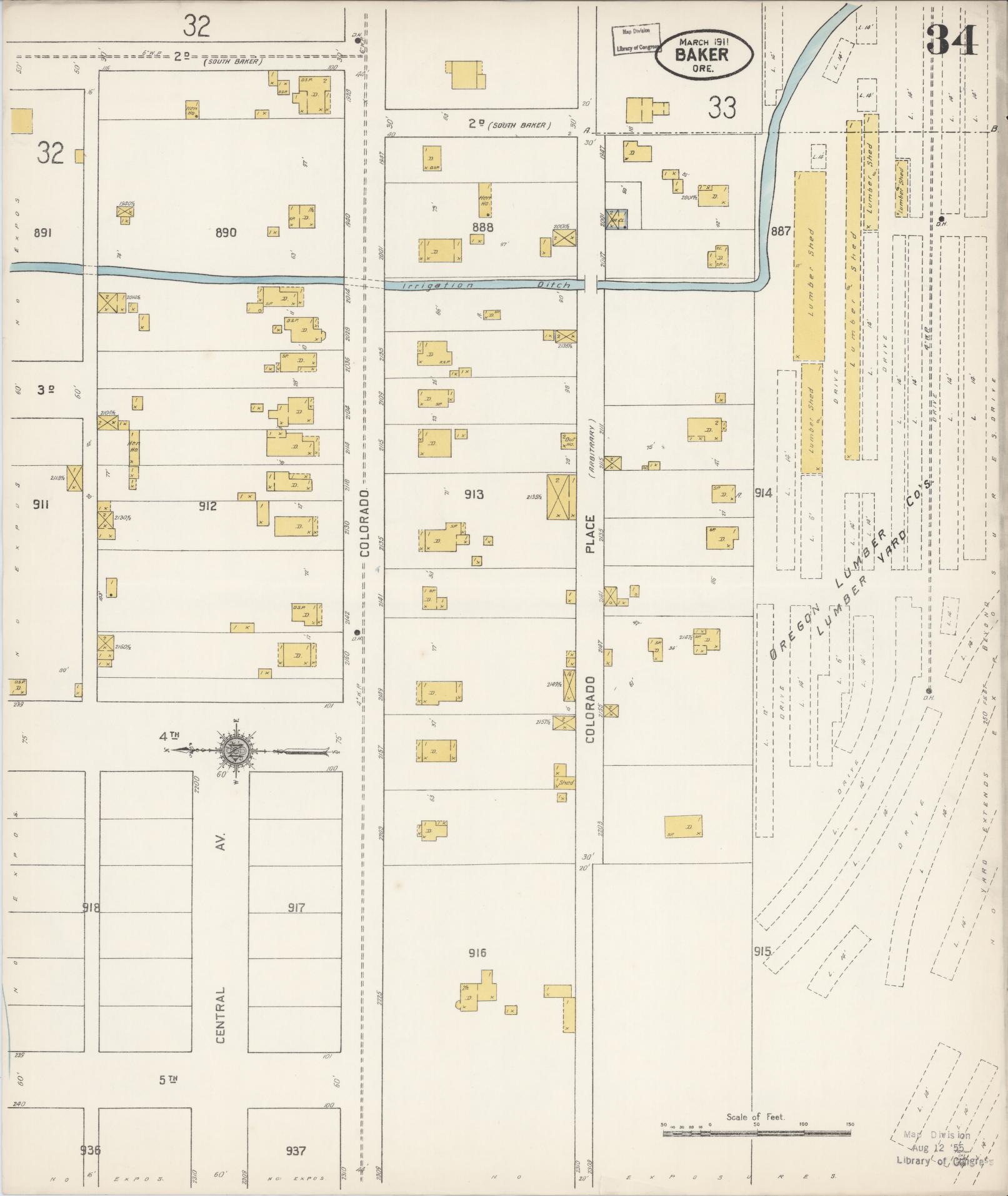 Sanborn Fire Insurance Map from Baker, Baker County, Oregon (1911), Sheet #0034 - Historic Sanborn Fire Insurance Map Print, vintage old map wall art, antique decor, genealogy gift, Oregon Oregon map