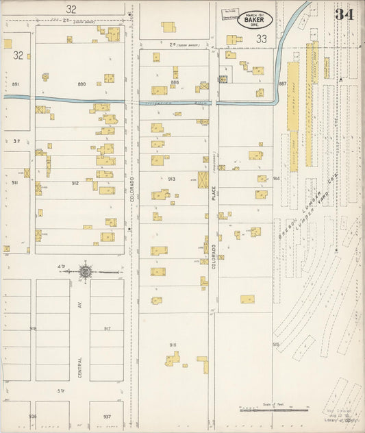Sanborn Fire Insurance Map from Baker, Baker County, Oregon (1911), Sheet #0034 - Historic Sanborn Fire Insurance Map Print, vintage old map wall art, antique decor, genealogy gift, Oregon Oregon map