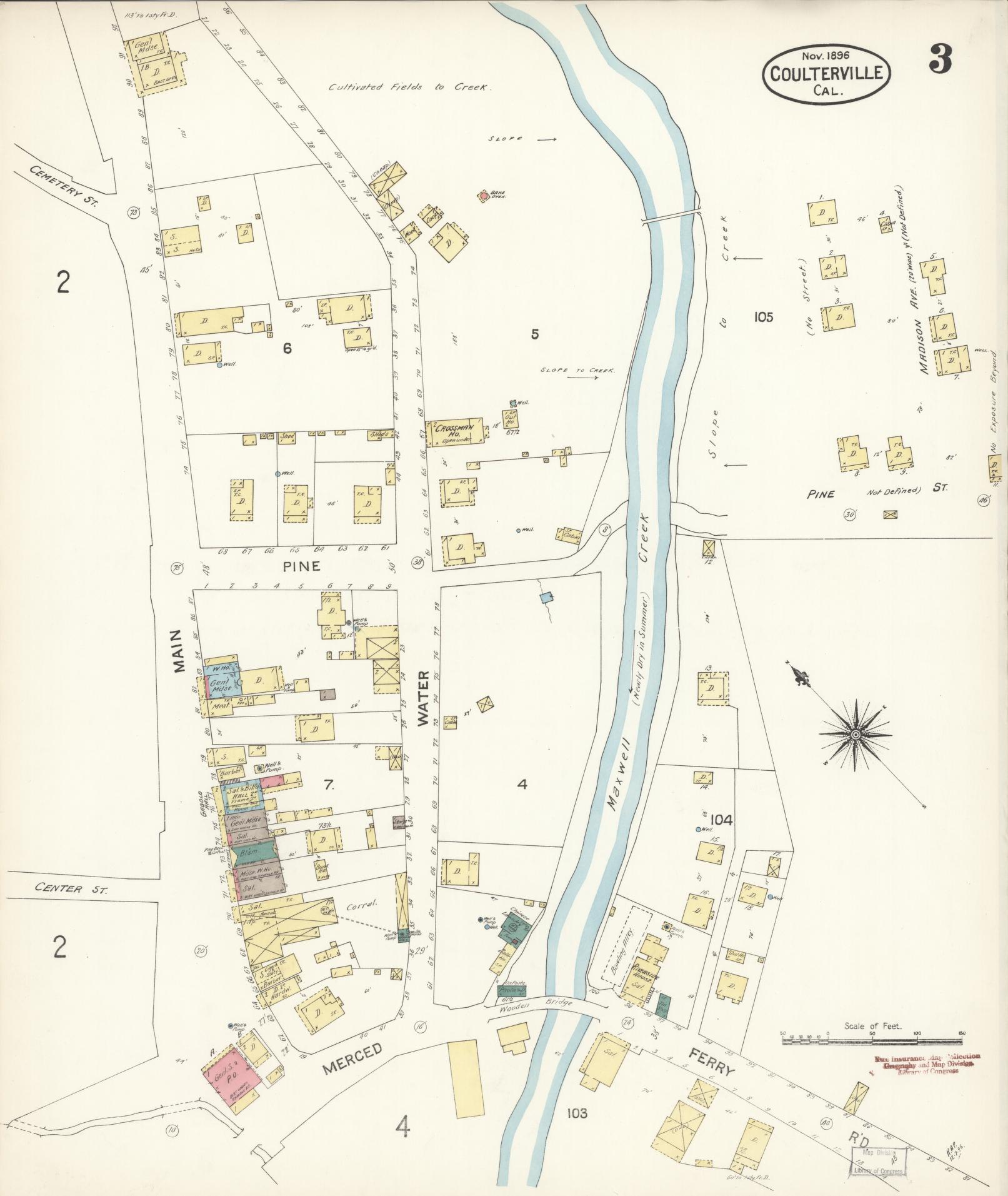 Sanborn Fire Insurance Map from Coulterville, Mariposa County, California (1896), Sheet #0003 - Complete Map Set gallery image, historic Sanborn map, vintage wall art, California California