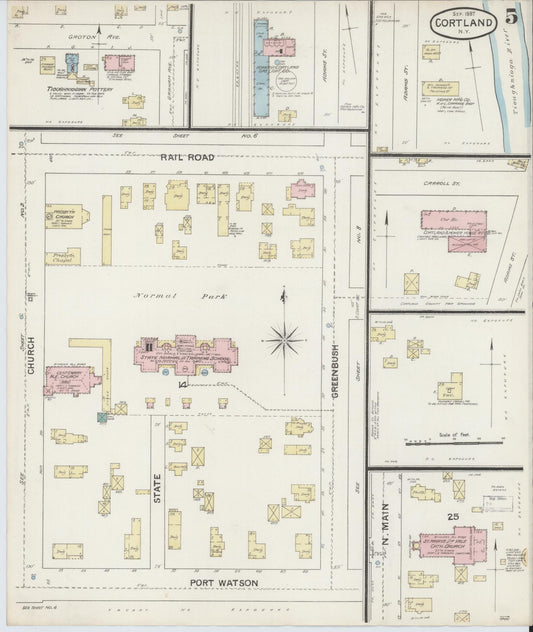 Sanborn Fire Insurance Map from Cortland, Cortland County, New York (1887), Sheet #0005 - Historic Sanborn Fire Insurance Map Print, vintage old map wall art, antique decor, genealogy gift, New York New York map