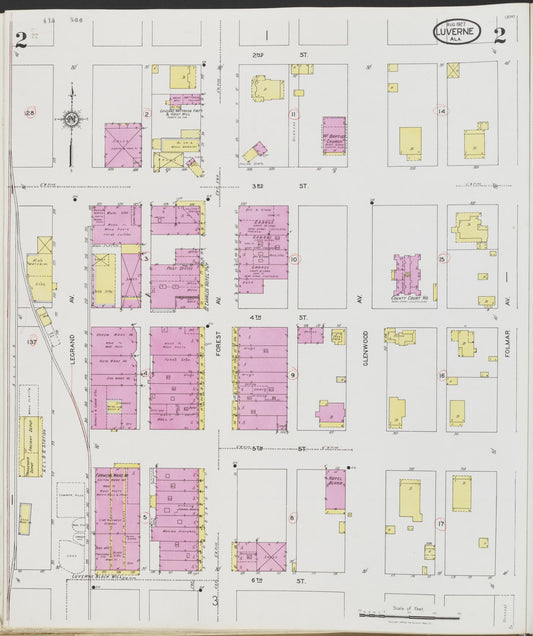 Sanborn Fire Insurance Map from Luverne, Crenshaw County, Alabama (1927), Sheet #0002 - Historic Sanborn Fire Insurance Map Print, vintage old map wall art, antique decor, genealogy gift, Alabama Alabama map