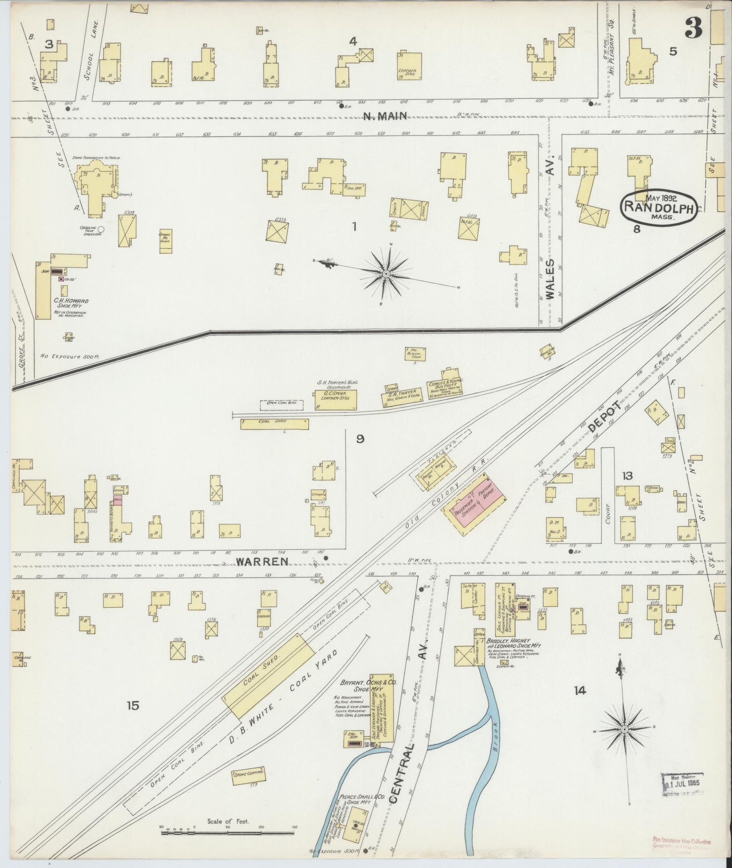 Sanborn Fire Insurance Map from Randolph, Norfolk County, Massachusetts (1892), Sheet #0003 - Complete Map Set gallery image, historic Sanborn map, vintage wall art, Massachusetts Massachusetts
