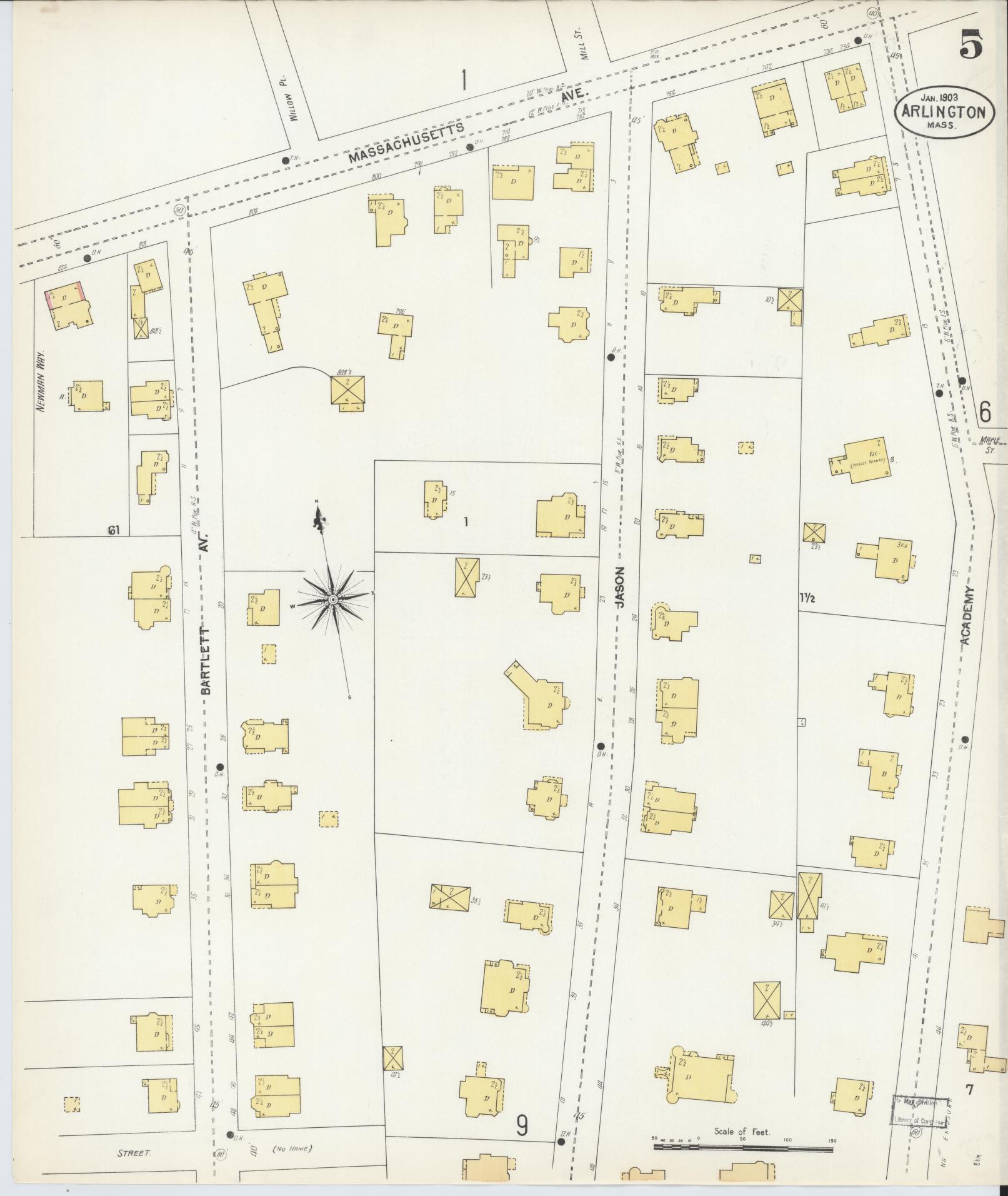 Sanborn Fire Insurance Map from Arlington, Middlesex County, Massachusetts (1903), Sheet #0005 - Complete Map Set gallery image, historic Sanborn map, vintage wall art, Massachusetts Massachusetts