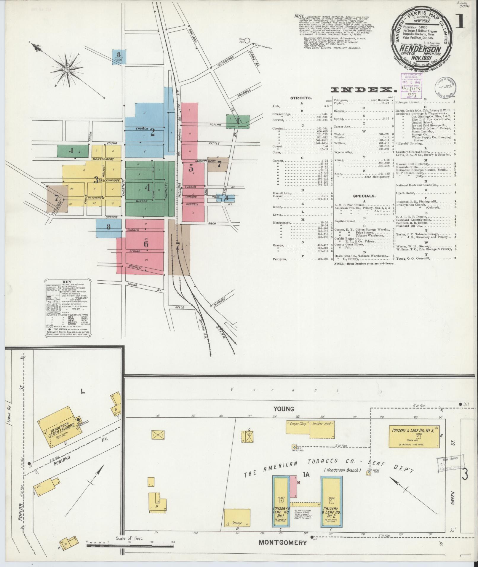 Sanborn Fire Insurance Map from Henderson, Vance County, North Carolina (1901), Sheet #0001 - Historic Sanborn Fire Insurance Map Print, vintage old map wall art, antique decor, genealogy gift, North Carolina North Carolina map