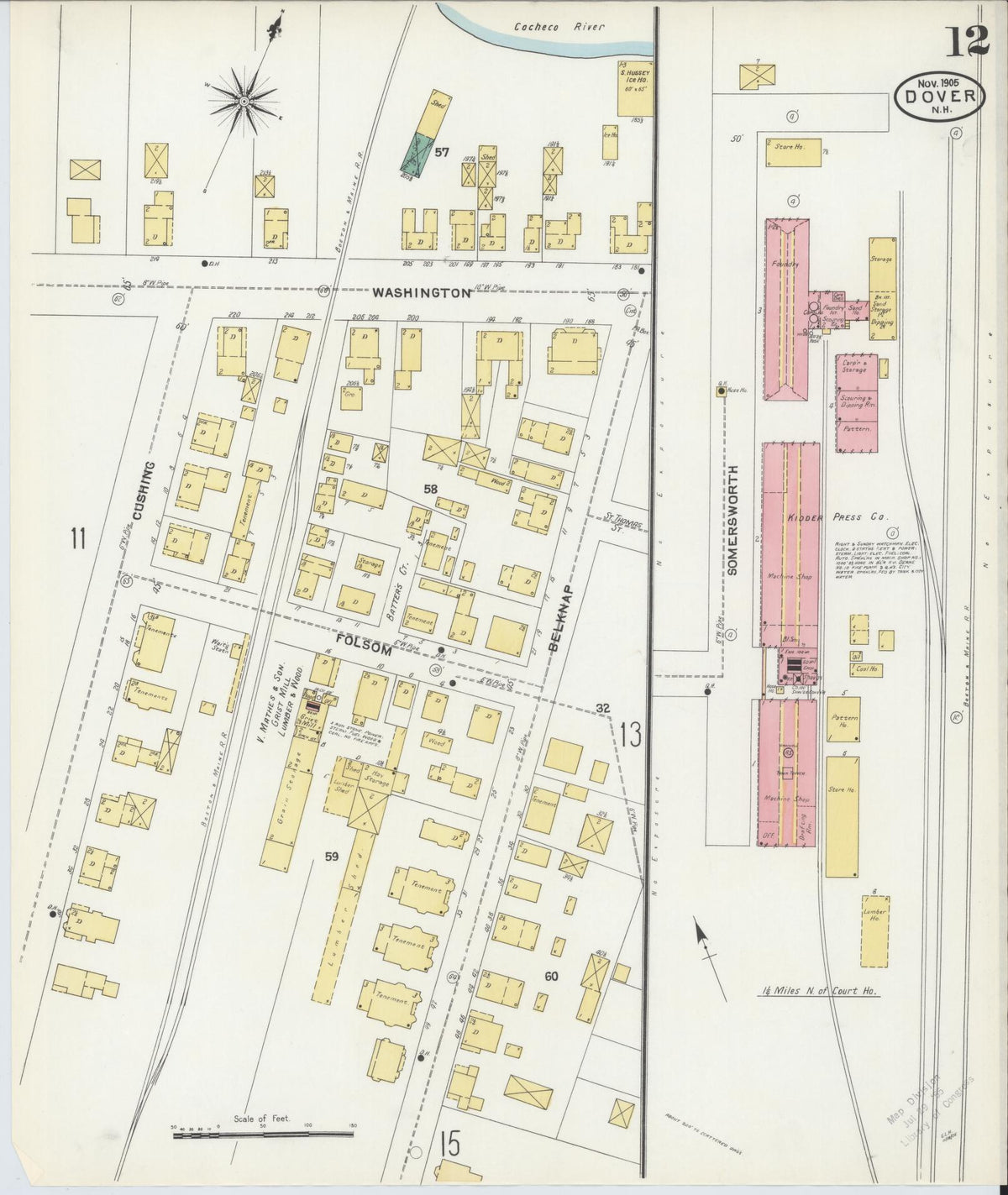 Sanborn Fire Insurance Map from Dover, Strafford County, New Hampshire (1905), Sheet #0012 - Complete Map Set gallery image, historic Sanborn map, vintage wall art, New Hampshire New Hampshire