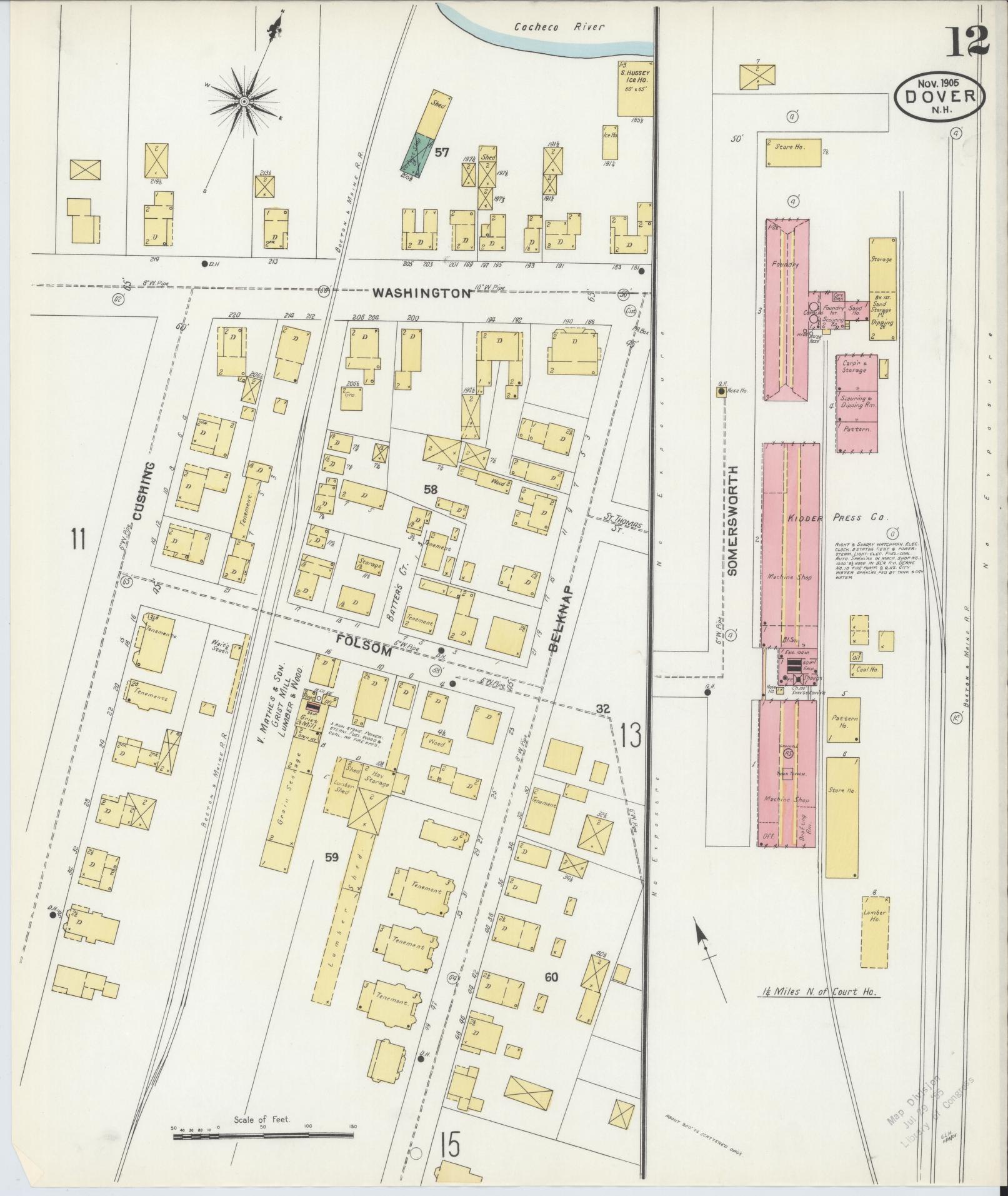 Sanborn Fire Insurance Map from Dover, Strafford County, New Hampshire (1905), Sheet #0012 - Complete Map Set gallery image, historic Sanborn map, vintage wall art, New Hampshire New Hampshire