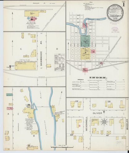 Sanborn Fire Insurance Map from Corunna, Shiawassee County, Michigan (1893), Sheet #0001 - Complete Map Set gallery image, historic Sanborn map, vintage wall art, Michigan Michigan