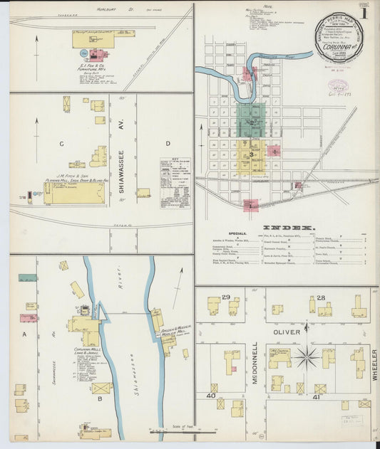 Sanborn Fire Insurance Map from Corunna, Shiawassee County, Michigan (1893), Sheet #0001 - Complete Map Set gallery image, historic Sanborn map, vintage wall art, Michigan Michigan
