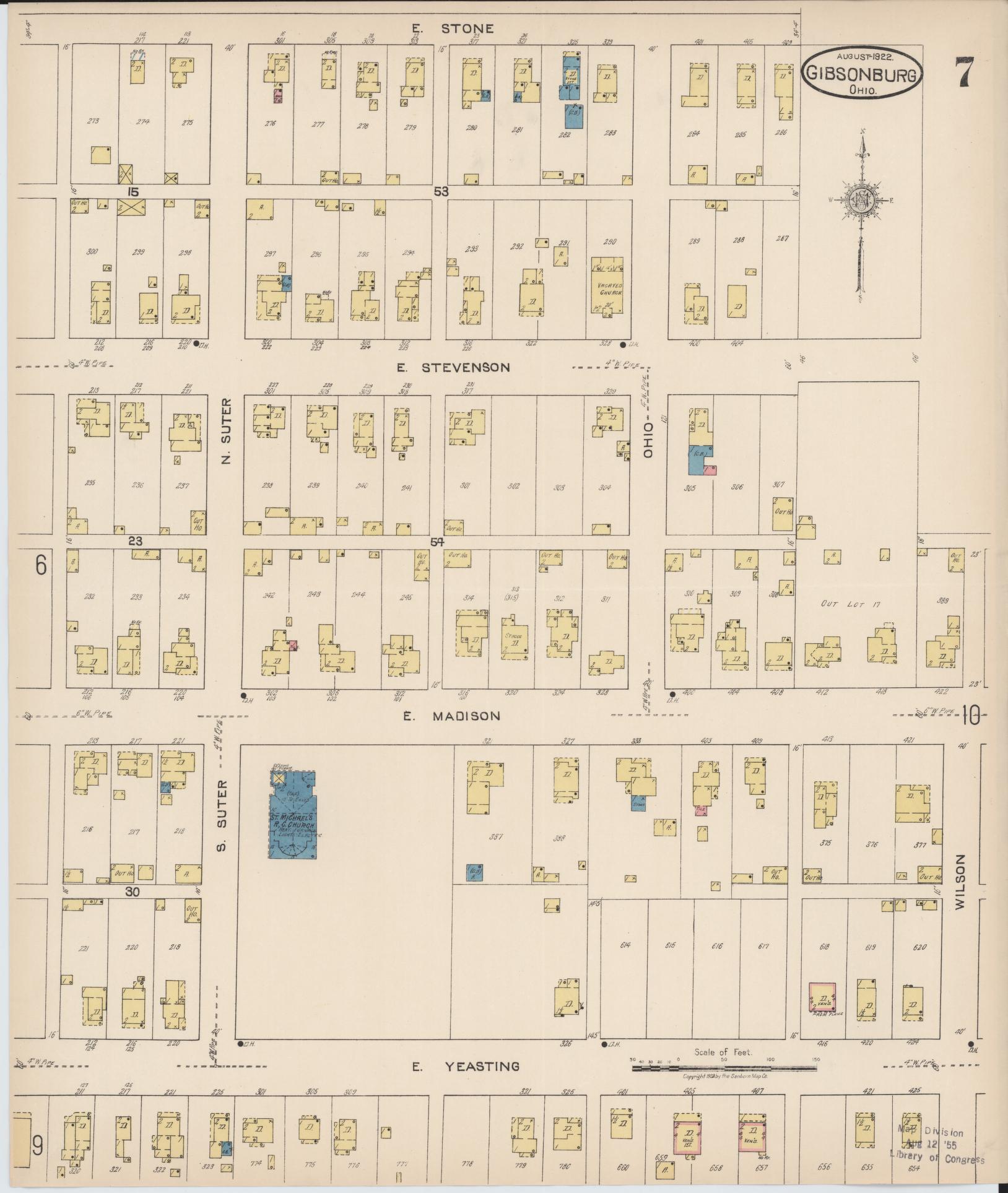 Sanborn Fire Insurance Map from Gibsonburg, Sandusky County, Ohio (1922), Sheet #0007 - Complete Map Set gallery image, historic Sanborn map, vintage wall art, Ohio Ohio