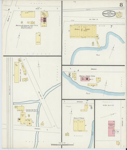 Sanborn Fire Insurance Map from Wakefield, Middlesex County, Massachusetts (1897), Sheet #0008 - Historic Sanborn Fire Insurance Map Print, vintage old map wall art, antique decor, genealogy gift, Massachusetts Massachusetts map