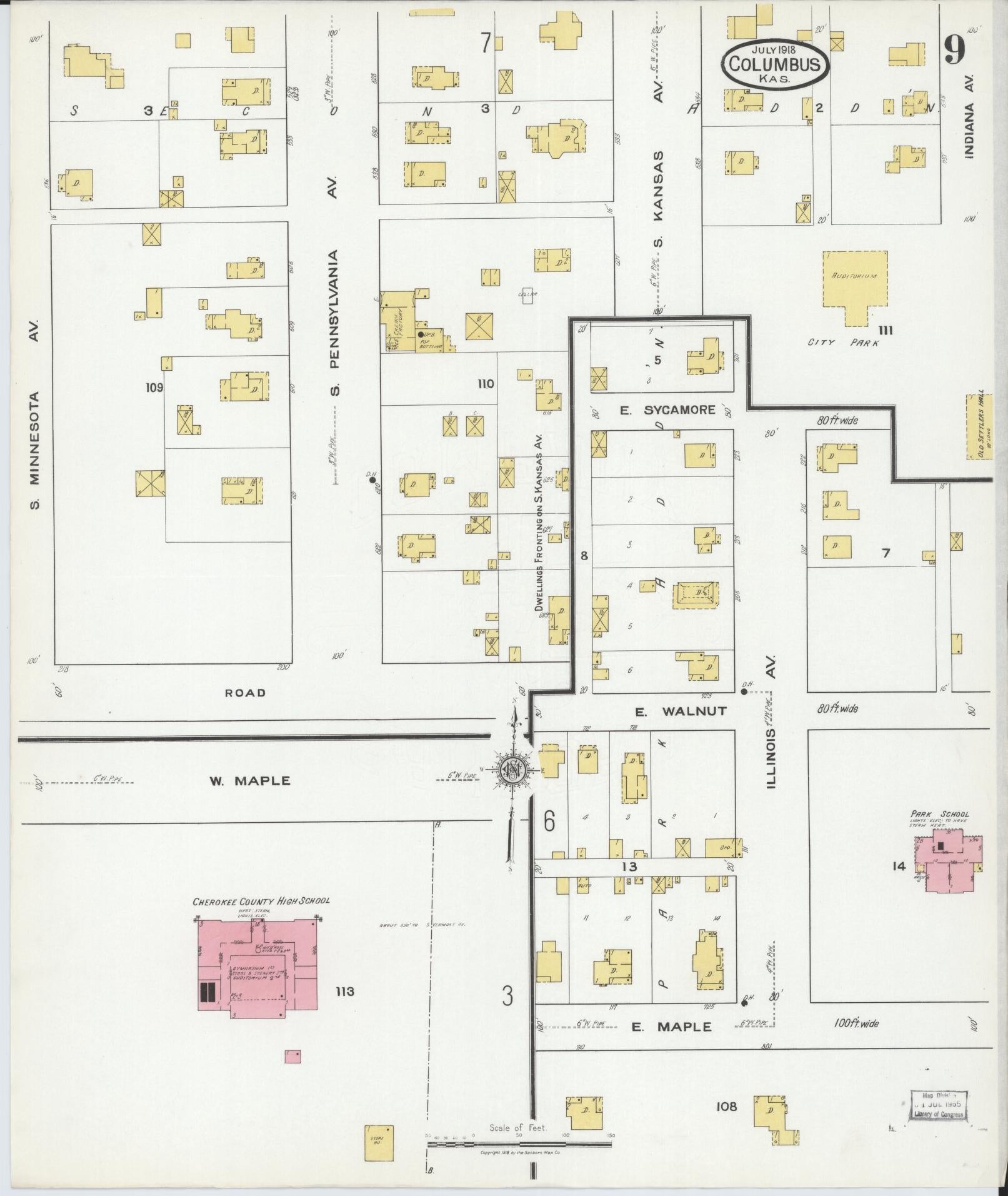 Sanborn Fire Insurance Map from Columbus, Cherokee County, Kansas (1918), Sheet #0009 - Complete Map Set gallery image, historic Sanborn map, vintage wall art, Kansas Kansas