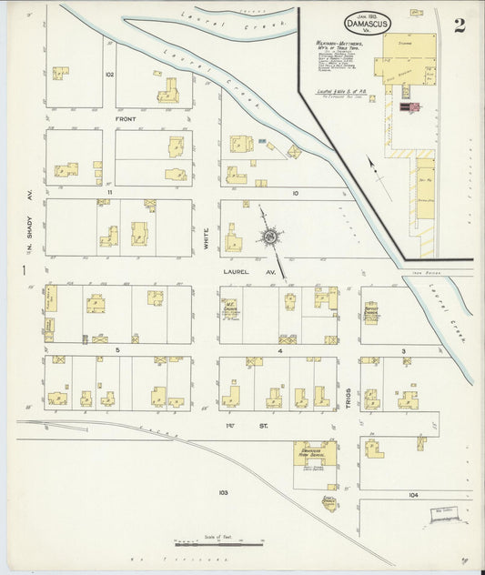 Sanborn Fire Insurance Map from Damascus, Washington County, Virginia (1913), Sheet #0002 - Historic Sanborn Fire Insurance Map Print, vintage old map wall art, antique decor, genealogy gift, Virginia Virginia map