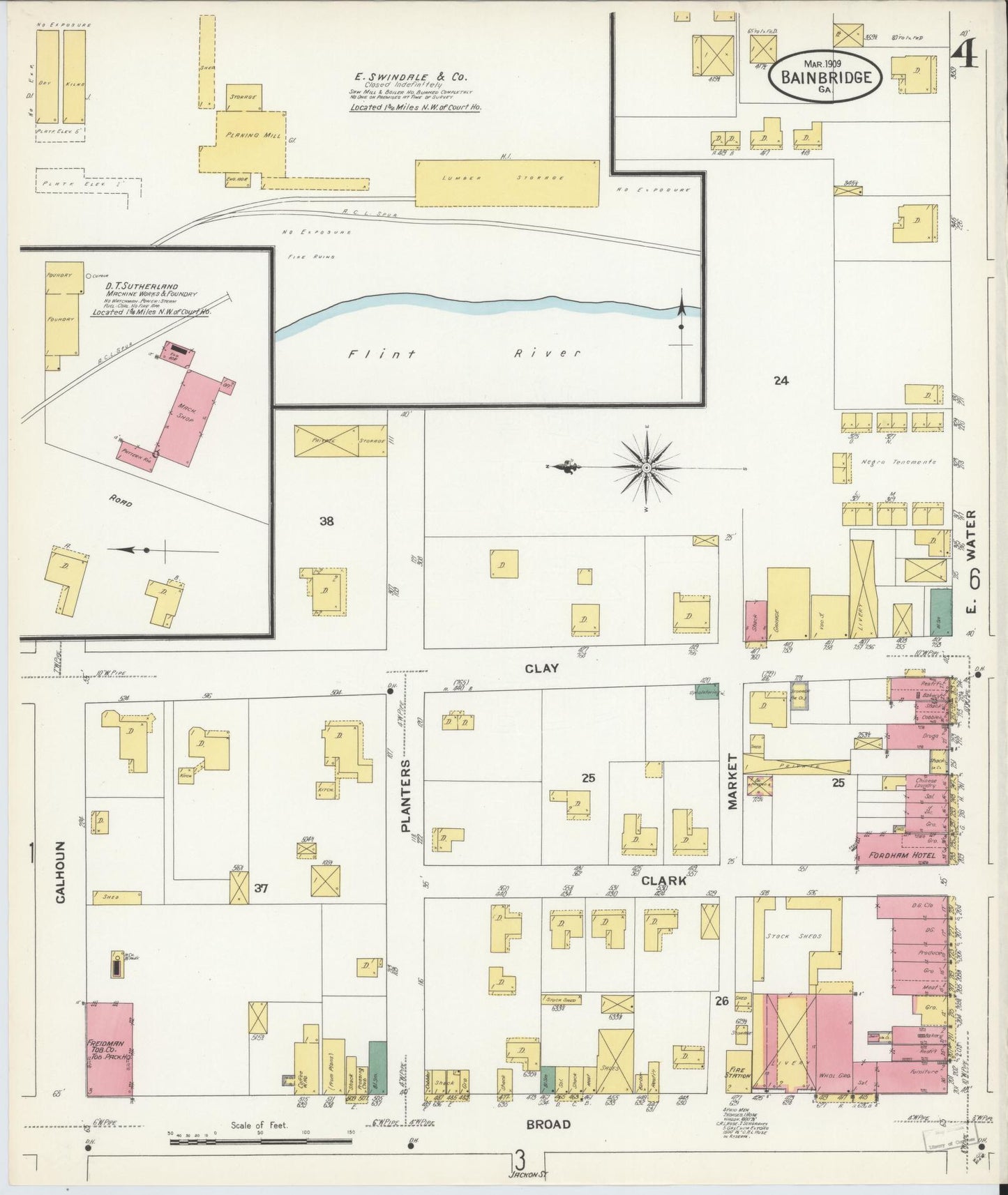 Sanborn Fire Insurance Map from Bainbridge, Decatur County, Georgia (1909), Sheet #0004 - Historic Sanborn Fire Insurance Map Print, vintage old map wall art, antique decor, genealogy gift, Georgia Georgia map
