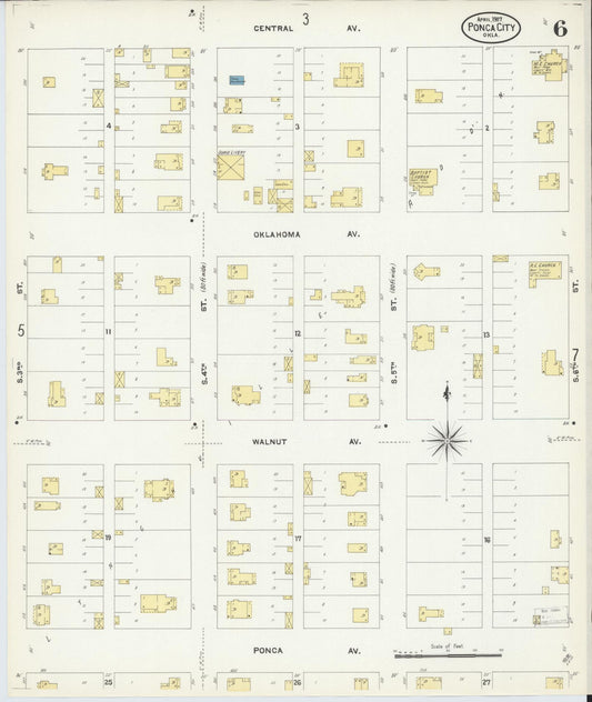 Sanborn Fire Insurance Map from Ponca City, Kay County, Oklahoma (1907), Sheet #0006 - Historic Sanborn Fire Insurance Map Print, vintage old map wall art, antique decor, genealogy gift, Oklahoma Oklahoma map