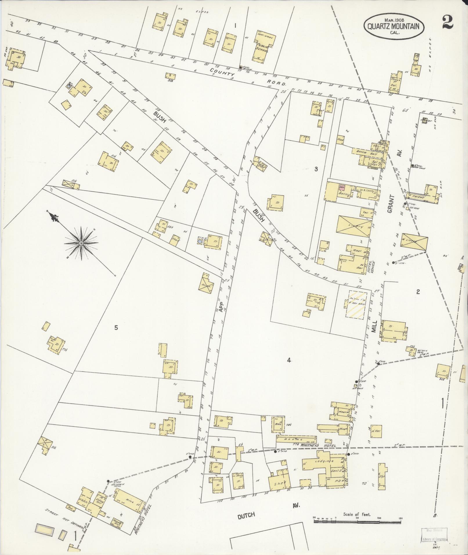 Sanborn Fire Insurance Map from Quartz Mountain, Tuolumne County, California (1908), Sheet #0002 - Complete Map Set gallery image, historic Sanborn map, vintage wall art, California California