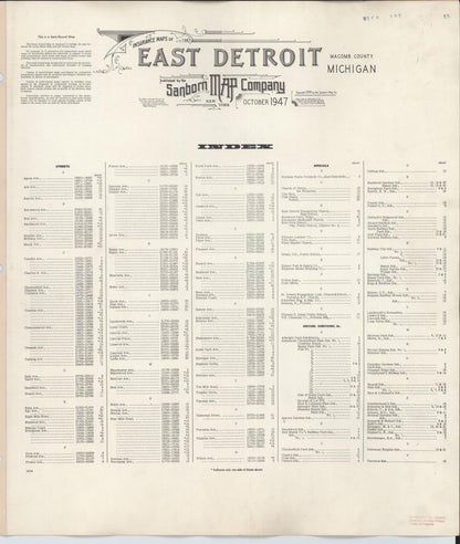 Sanborn Fire Insurance Map from East Detroit, Macomb County, Michigan (1950), Sheet #0001 - Historic Sanborn Fire Insurance Map Print, vintage old map wall art, antique decor, genealogy gift, Michigan Michigan map