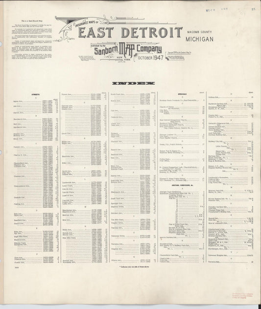 Sanborn Fire Insurance Map from East Detroit, Macomb County, Michigan (1950), Sheet #0001 - Historic Sanborn Fire Insurance Map Print, vintage old map wall art, antique decor, genealogy gift, Michigan Michigan map