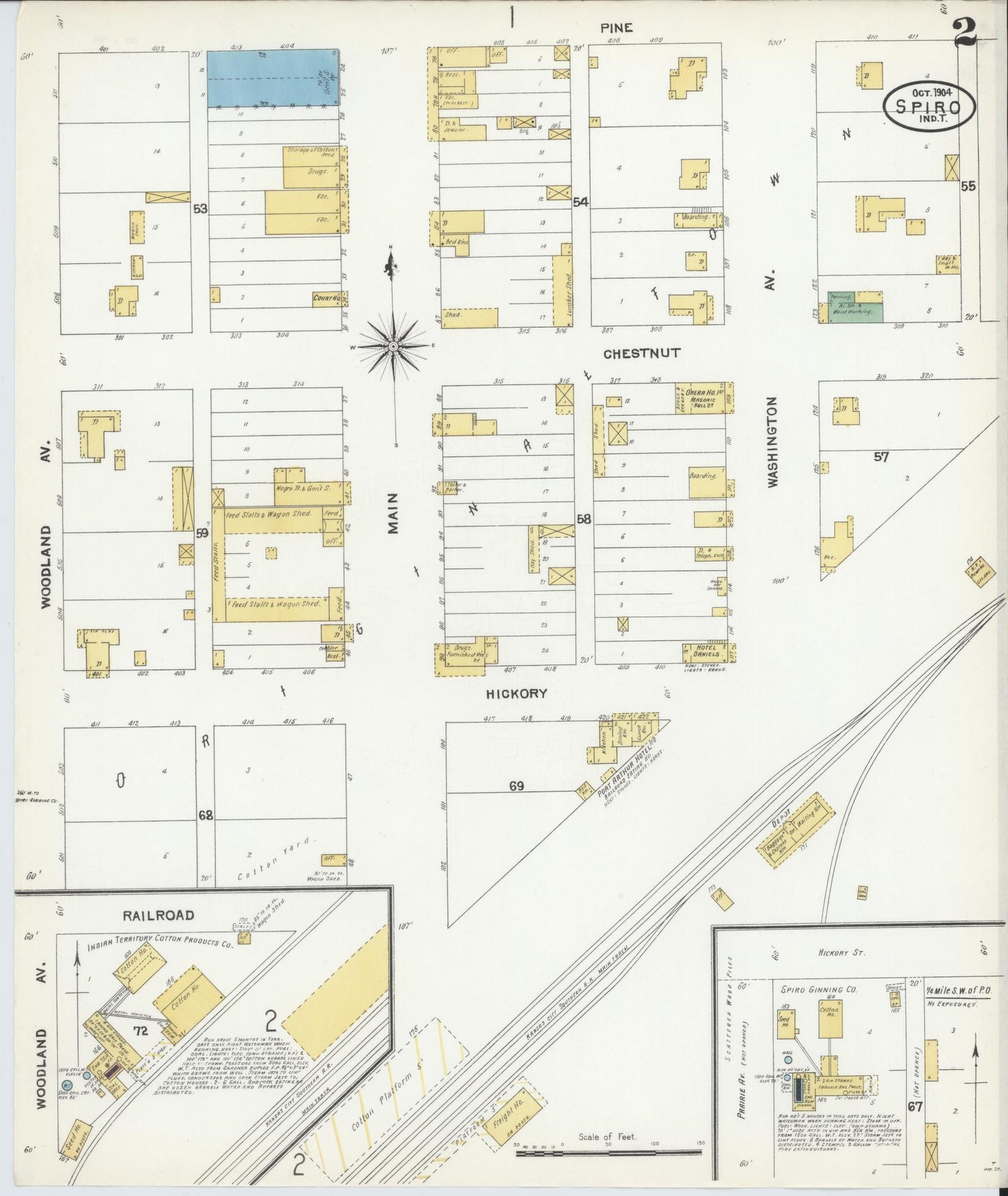 Sanborn Fire Insurance Map from Spiro, Le Flore County, Oklahoma (1904), Sheet #0002 - Historic Sanborn Fire Insurance Map Print, vintage old map wall art, antique decor, genealogy gift, Oklahoma Oklahoma map