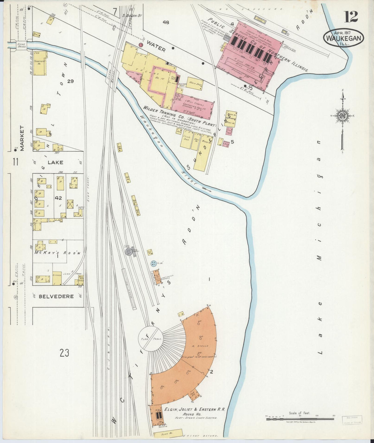 Sanborn Fire Insurance Map from Waukegan, Lake County, Illinois (1917), Sheet #0012 - Complete Map Set gallery image, historic Sanborn map, vintage wall art, Illinois Illinois