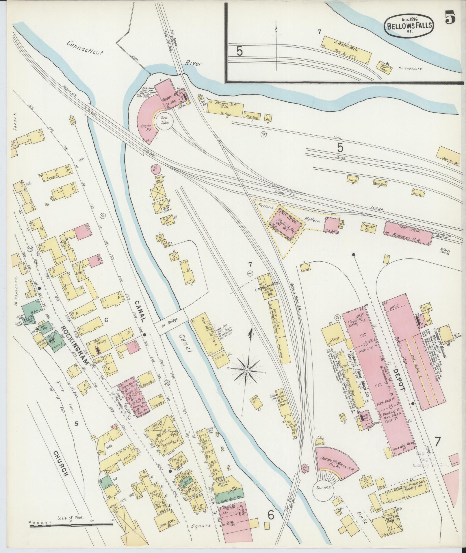 Sanborn Fire Insurance Map from Bellows Falls, Windham County, Vermont (1896), Sheet #0005 - Complete Map Set gallery image, historic Sanborn map, vintage wall art, Vermont Vermont