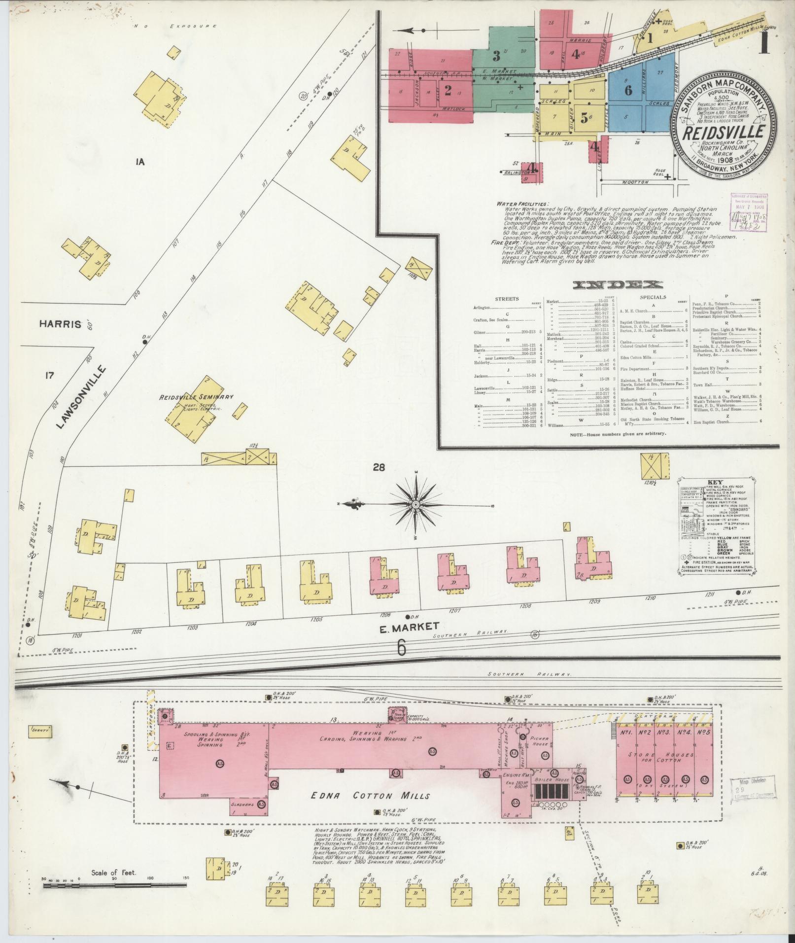 Sanborn Fire Insurance Map from Reidsville, Rockingham County, North Carolina. (1908) – Historic Sanborn Fire Insurance Map Print