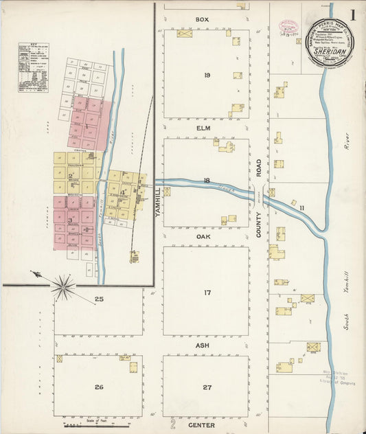 Sanborn Fire Insurance Map from Sheridan, Yamhill County, Oregon (1893), Sheet #0001 - Historic Sanborn Fire Insurance Map Print, vintage old map wall art, antique decor, genealogy gift, Oregon Oregon map