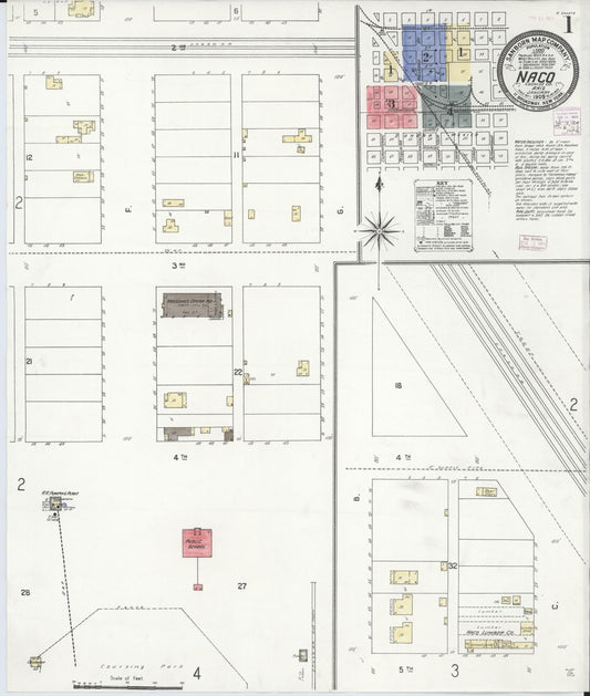 Sanborn Fire Insurance Map from Naco, Cochise County, Arizona (1909), Sheet #0001 - Complete Map Set gallery image, historic Sanborn map, vintage wall art, Arizona Arizona