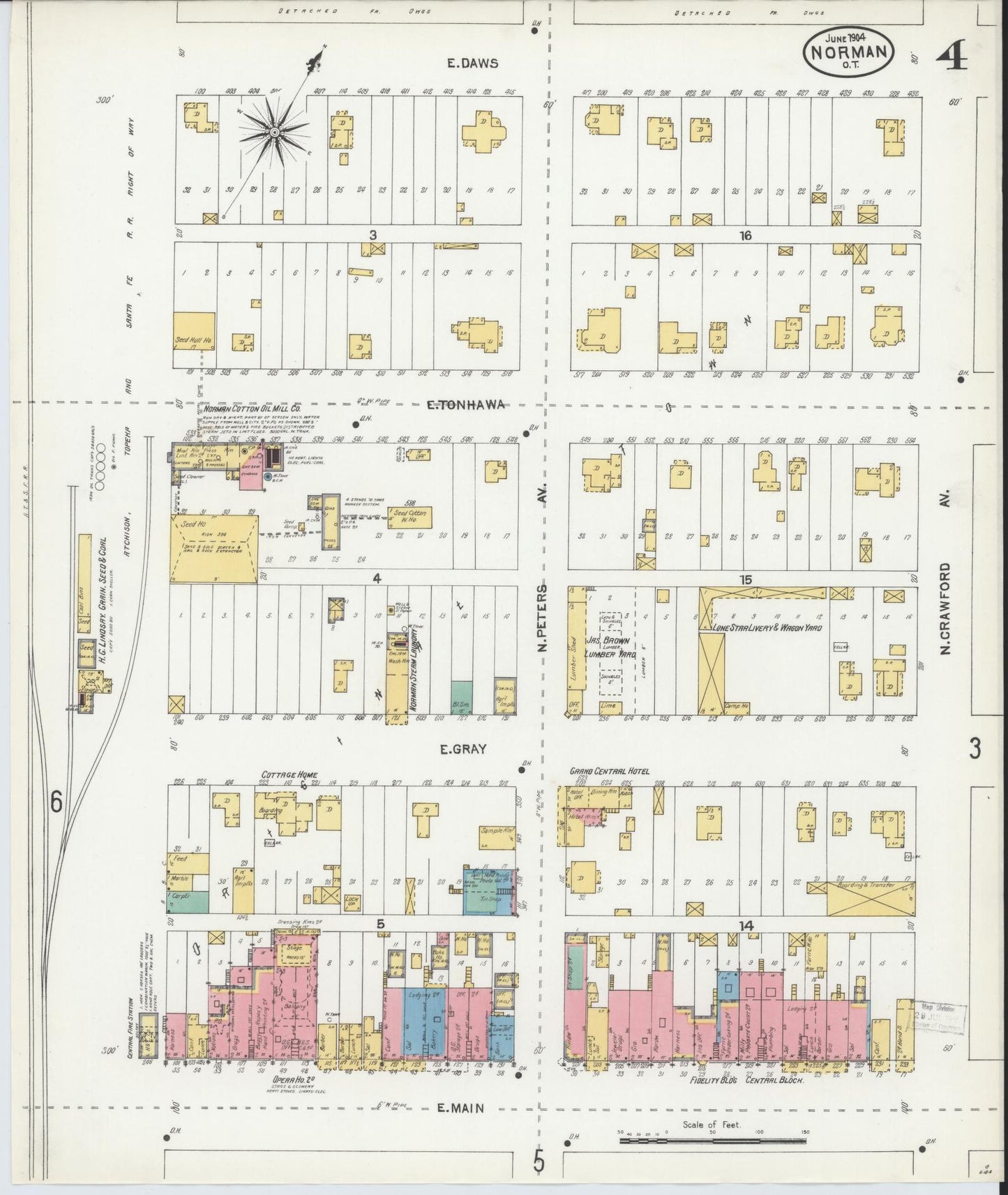 Sanborn Fire Insurance Map from Norman, Cleveland County, Oklahoma (1904), Sheet #0004 - Complete Map Set gallery image, historic Sanborn map, vintage wall art, Oklahoma Oklahoma