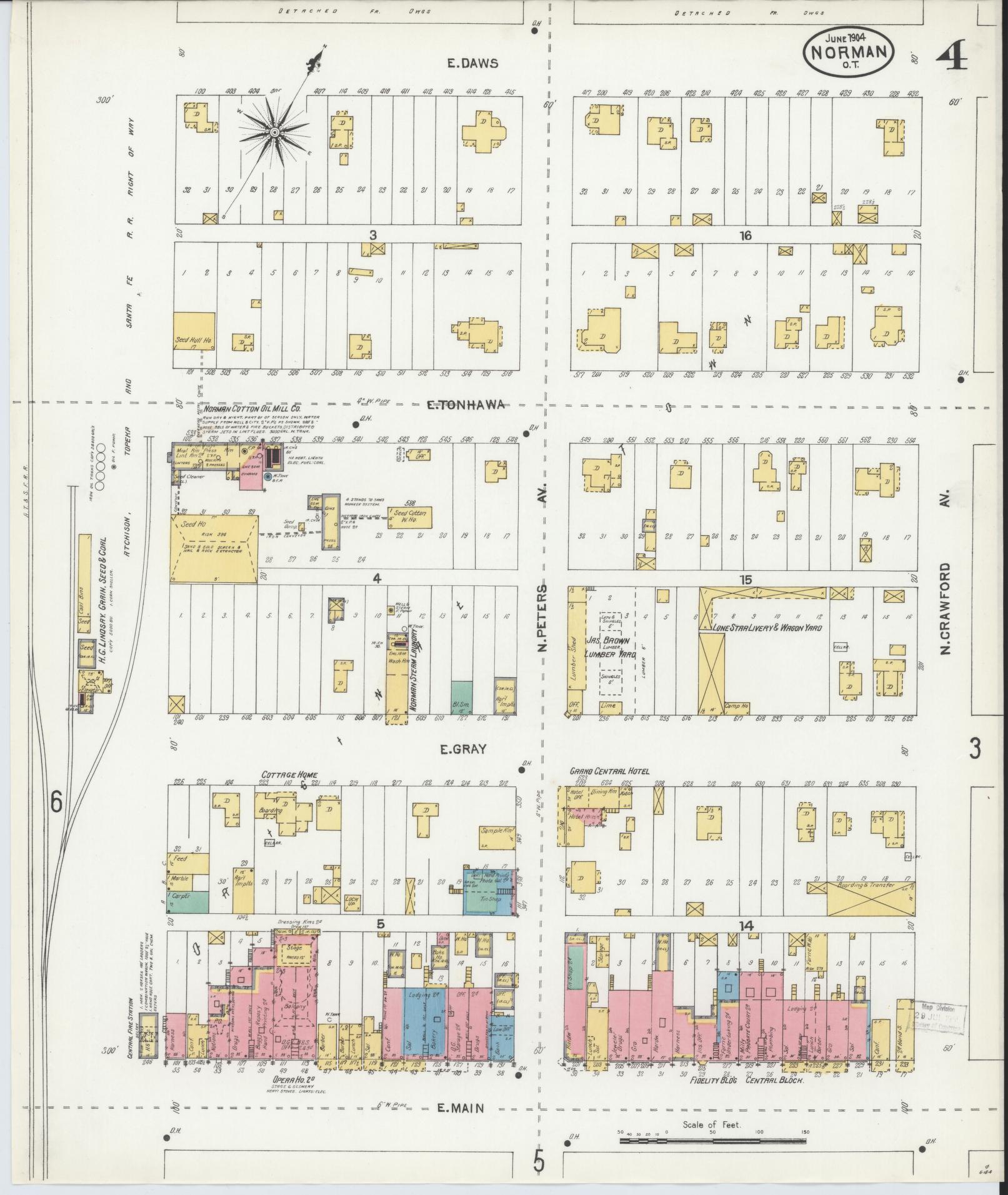Sanborn Fire Insurance Map from Norman, Cleveland County, Oklahoma (1904), Sheet #0004 - Complete Map Set gallery image, historic Sanborn map, vintage wall art, Oklahoma Oklahoma