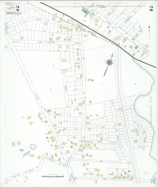 Sanborn Fire Insurance Map from Johnston, Providence County, Rhode Island (1945), Sheet #0002 - Historic Sanborn Fire Insurance Map Print, vintage old map wall art, antique decor, genealogy gift, Rhode Island Rhode Island map