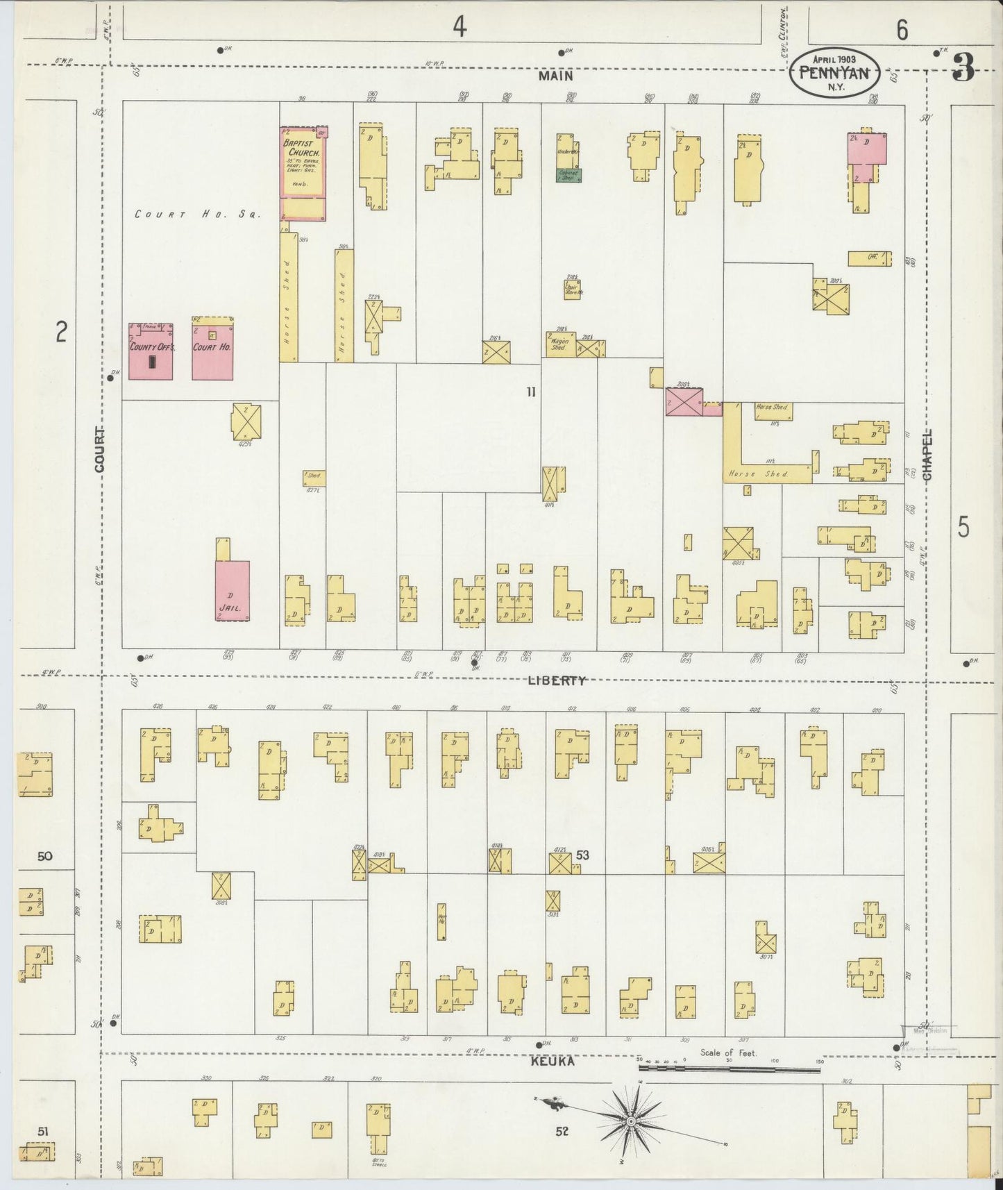 Sanborn Fire Insurance Map from Penn Yan, Yates County, New York (1903), Sheet #0003 - Complete Map Set gallery image, historic Sanborn map, vintage wall art, New York New York