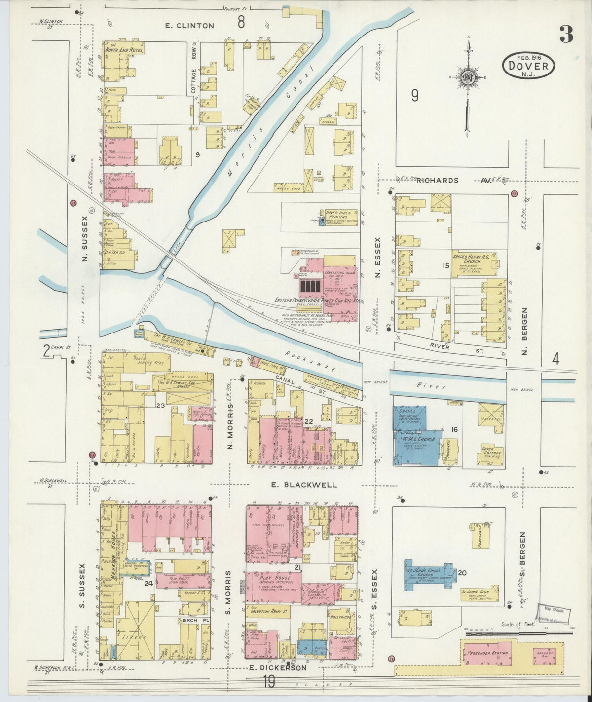 Sanborn Fire Insurance Map from Dover, Morris County, New Jersey (1916), Sheet #0003 - Complete Map Set gallery image, historic Sanborn map, vintage wall art, New Jersey New Jersey
